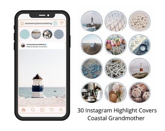 Coastal Grandmother Instagram Highlight Covers, 30 Beachy Theme (Digital Download)