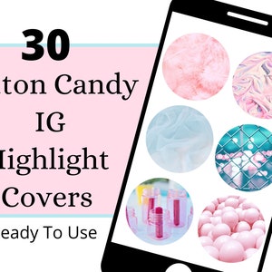 30 Instagram story highlight icons, Cotton Candy Girly Instagram Highlight Covers, pink and blue instagram highlight icons