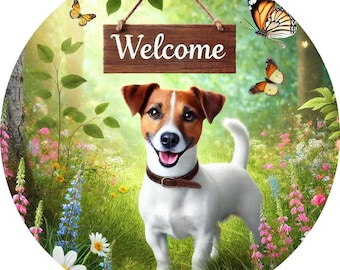 Welcome Jack Russell Dog 8 inch metal Sign | Home Decor | Dog Lover | Front Door | Housewarming Gift | Pet Portrait | Wall Art | Hanging
