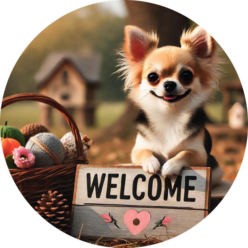 Welcome Chihuahua 8 inch metal Sign | Home Decor | Dog Lover | Front Door | Housewarming Gift | Pet Portrait | Wall Art | Hanging