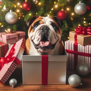 Set of 4 Bull Dog Christmas Cork Coasters | Gift | Decor | Holiday | Puppy | Present
