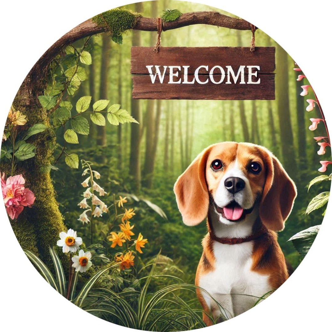 Welcome Beagle Dog 8 or 10 Inch Metal Wreath Sign | Home Decor | Dog ...