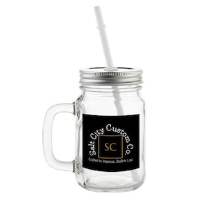 Custom 12 oz Mason Jar with Straw – Personalized Glass Jar | Frosted or Clear | Custom Logo or Text | Perfect for Drinks & Gifts