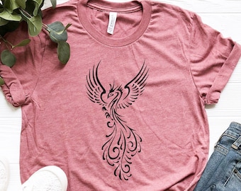 Phoenix Shirt, Bird Tee, Phoenix Rising T-shirt, Inspiring Tee, Gift for Her, Motivational Bird Shirt, Inspiring T-shirt, Mystique Shirt