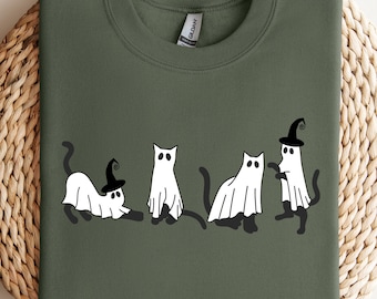Ghost Cats Halloween Sweatshirt or Hoodie, Cat Lover Gift, Funny Halloween Cat Shirt, Halloween Shirt, Halloween Cat Clothes