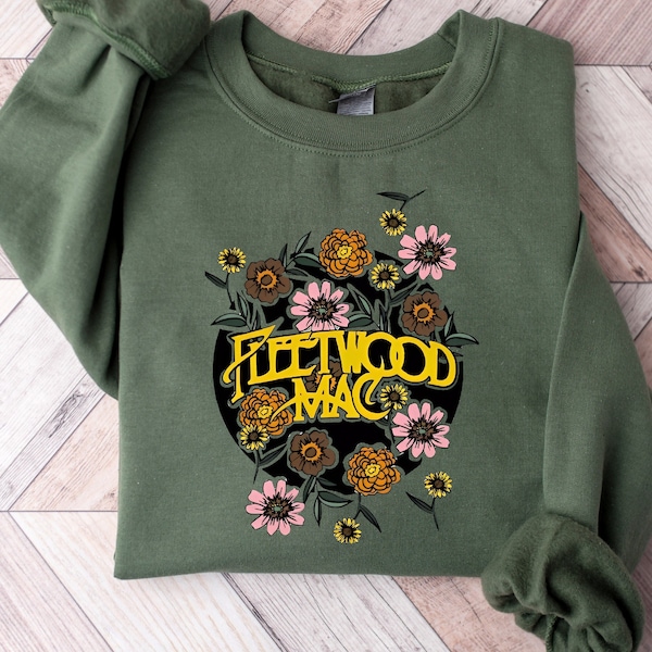 Fleetwood Mac Tshirt,Vintage Floral Retro Band Graphic Tee,Rock Band Sweatshirt,Unisex Music Lover Gifts,Distressed Band Rock and Roll Shirt