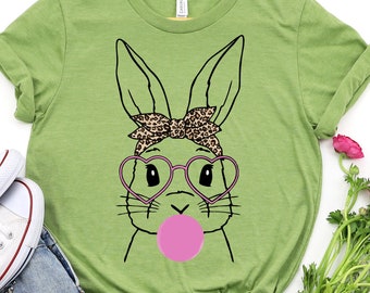 Cute Bunny Rabbit With Bandana Glasses Bubblegum, Bunny with Heart Glasses Shirt, Rabbit Bandana Glasses Bubblegum Shirt, Easter Shirt