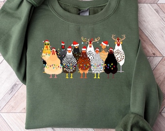 Cute Christmas Chickens Sweatshirt, Funny Christmas Chicken Sweatshirt, Christmas Crewneck, Christmas Farm Sweatshirt, Holiday Sweatshirt,