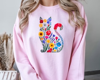 Floral Cat T-Shirt: Cat Lover Gift, Bookish Style