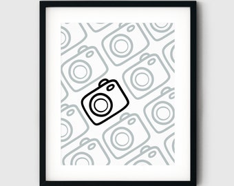 Cartoon Camera Doodle Pattern, Printable Poster Wall Art, Home Decor, Instant Digital Download