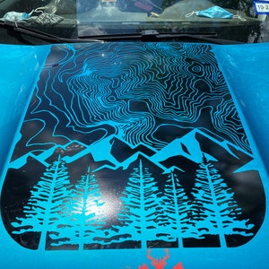 Trees, Mountains and Topography black out hood decal compatible with 2015 to current jeep renegade