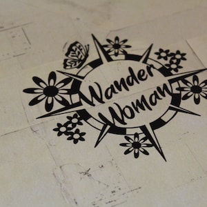 Wander Woman flowers and butterfly compass decal for car, truck, RV and jeep