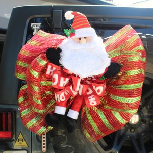 Reusable Cute Plushy HO HO HO green and red Santa Claus Christmas decoration for cars, trucks and Jeeps