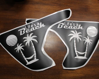 Set of 2 Life's a beach fender vent decals compatable with 2018 to current Jeep wrangler JL