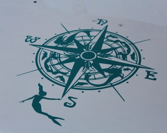 Mermaid with dolphins ocean compass hood decal for Car, truck, RV or jeep