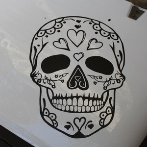 Hearts and Flowers sugar skull hood decal for Car, truck, RV or jeep