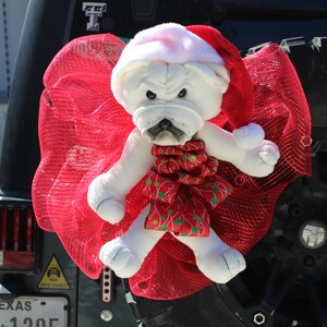 Reusable Cute Plushy Santa Bull dog Christmas decoration for cars, trucks and Jeeps