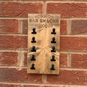 Bar snacks holder / dispenser/ clip board - wall mounted ideal for home bar, pub, mancave - Barware, Handmade in the UK - gift idea