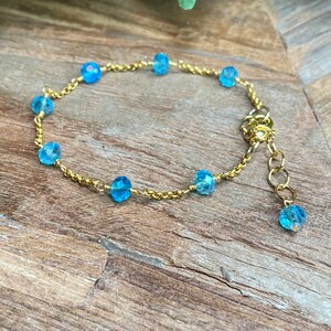 Blue Beaded Chain Bracelet, Dainty Blue Beaded Bracelet