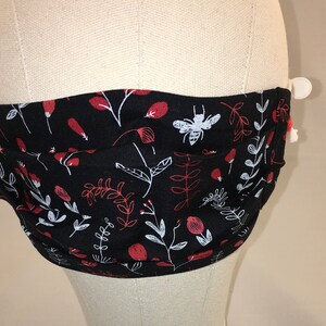 Fabric Face Mask with filter pocket, nose wire and ear elastic, folk art flower fabric
