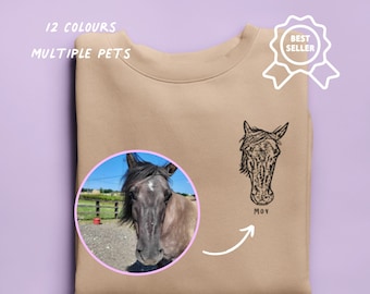 Sudadera de retrato de caballo personalizado, regalo de amante de caballo personalizado personalizado, suéter de amante de caballo, sudadera de retrato de mascota de caballo, arte de línea de caballo