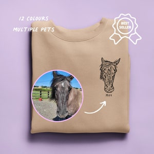 Custom Horse Portrait Sweatshirt, Custom Personalised Horse Lover Gift, Horse Lover Sweater, Horse Pet Portrait Sweatshirt, Horse Line Art