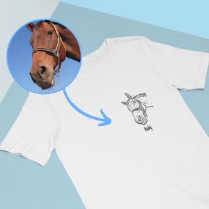 Custom Horse Portrait T-Shirt, Custom Personalised Horse Lover Gift, Horse Line Art, Horse Pet Portrait T-Shirt, Gift For Horse Lover