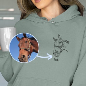 Custom Horse Portrait Hoodie, Horse Personalised Pet Gift, Horse Lover Gift, Gift For Horse Owner, Horse Gifts, Horse Line Art