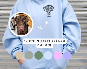 Sudadera con capucha personalizada con retrato de mascota: Regalo personalizado con foto de perro/gato, fabricada en el Reino Unido.