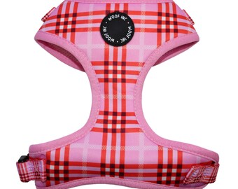 Pink Plaid Dog Harness, Red Pink Tartan Dog Harness, Pink Tartan Harness, Pink Dog Harness, Dog harness and leash set, XS-L