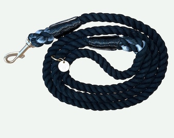 Correa para perro de cuerda de algodón negra con herrajes dorados - 1,5 m