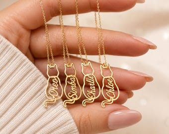 Collar personalizado con el nombre de tu gato, collar a medida para gatos, regalo para amantes de los gatos, collar para mamás de gatos, joyería conmemorativa para mascotas, delicado colgante de oro para gatos