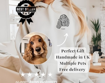 Sudadera con capucha personalizada con retrato de mascota, regalo de cumpleaños para amantes de los perros, sudadera con capucha personalizada para perros en el Reino Unido.