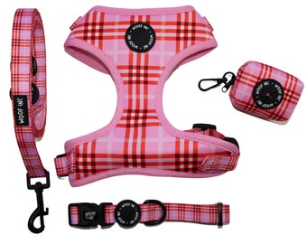 Pink Plaid Dog Harness, Pink Tartan Dog Harness Bundle, Pink Dog Harness, Girl Harness, Pink Dog Harness, Dog Harness Girl