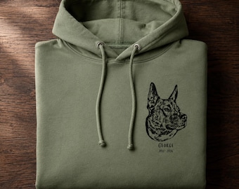 Pet Memorial Hoodie for Men, Custom Dog Portrait Sweatshirt, Personalised Dog Memorial Gift for Him, Hand Drawn Line Art, Pet Loss Gift UK
