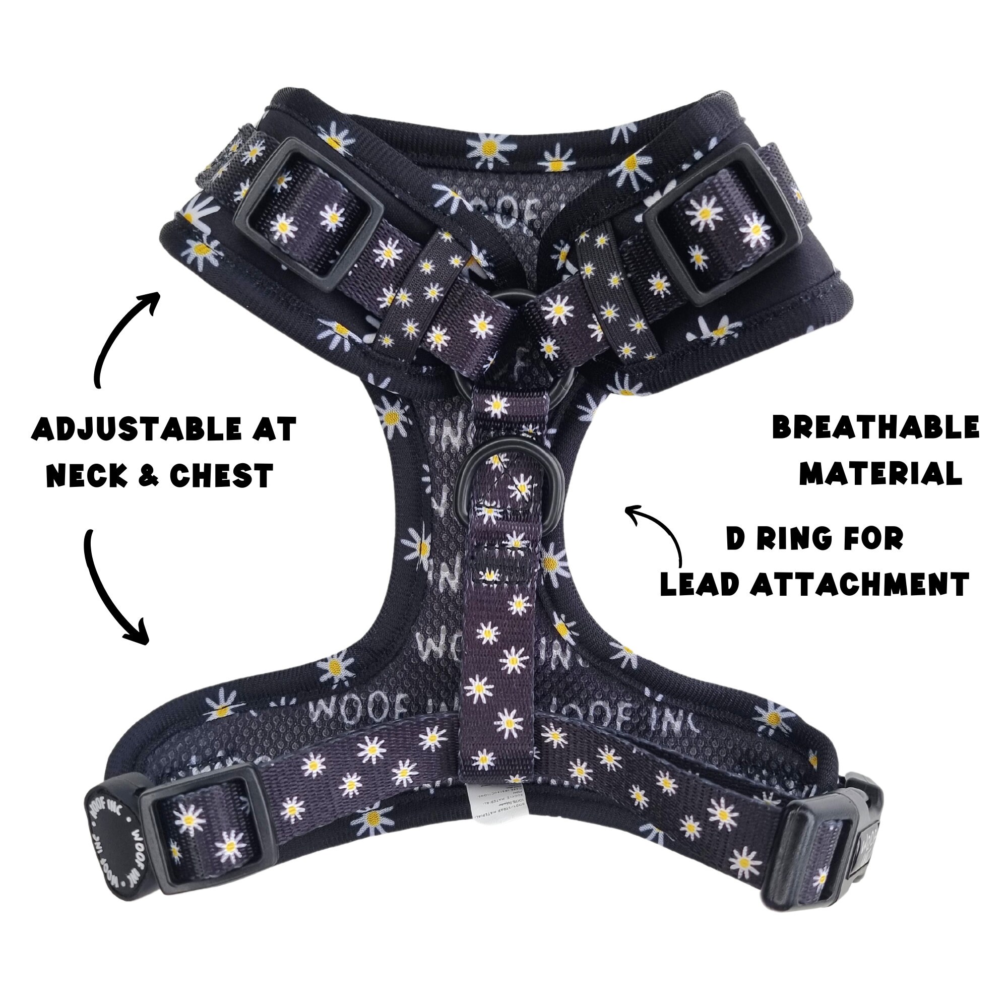 Black Daisy Harness Set Floral Dog Harness Dog Harness Etsy