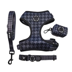 Black Dog Harness Bundle Set, Houndstooth Dog Harness Set, Dog Harness Black, Adjustable Dog Harness, Dogtooth Dog Harness, XS - L