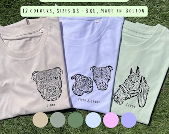 Camiseta personalizada con retrato de mascota: Regalo conmemorativo personalizado para perros, unisex, algodón orgánico.