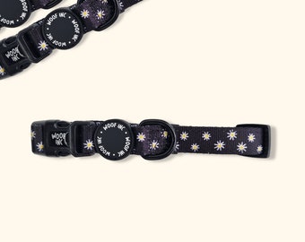 Collar de perro de margarita negra, collar de perro floral, collar de perro bonito, collar de perro negro, collar de cachorro, collar de perro de moda, collar de perro de niña XS - L