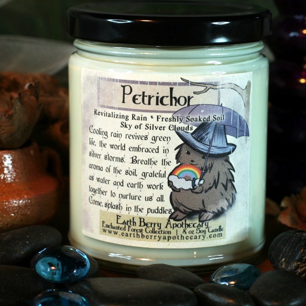 Petrichor | Soy Wax Scented Candle by Earth Berry Apothecary, Earthy Fresh Rain Scent, Nontoxic Handmade Soy Candles