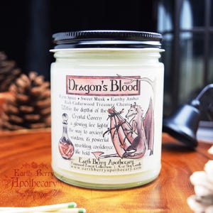 Dragon’s Blood Soy Candle - Earthy Amber Incense Candle - Fantasy and Mystic Themed - Non-Toxic Handmade Candle - Fantasy Lovers Gift Ideas