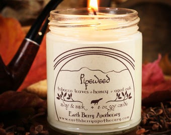 Pipeweed Tobacco Candle: Honey & Oak Scented Soy Wax - 8oz