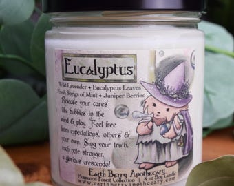 Eucalyptus Candle, Home Spa Products, Gifts for Her, Handmade Soy Candle 8 oz