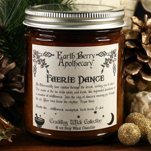 Faerie Dance Birch Candle, Crackling Wood Wick, Handmade Soy Candle Gift