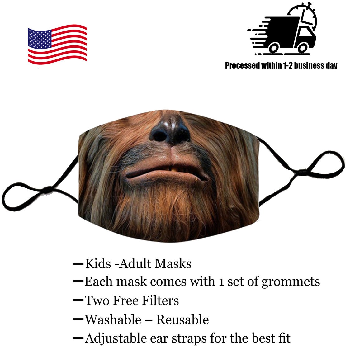 Chewbacca Print Face Mask with Filter Pocket Chewie | Etsy
