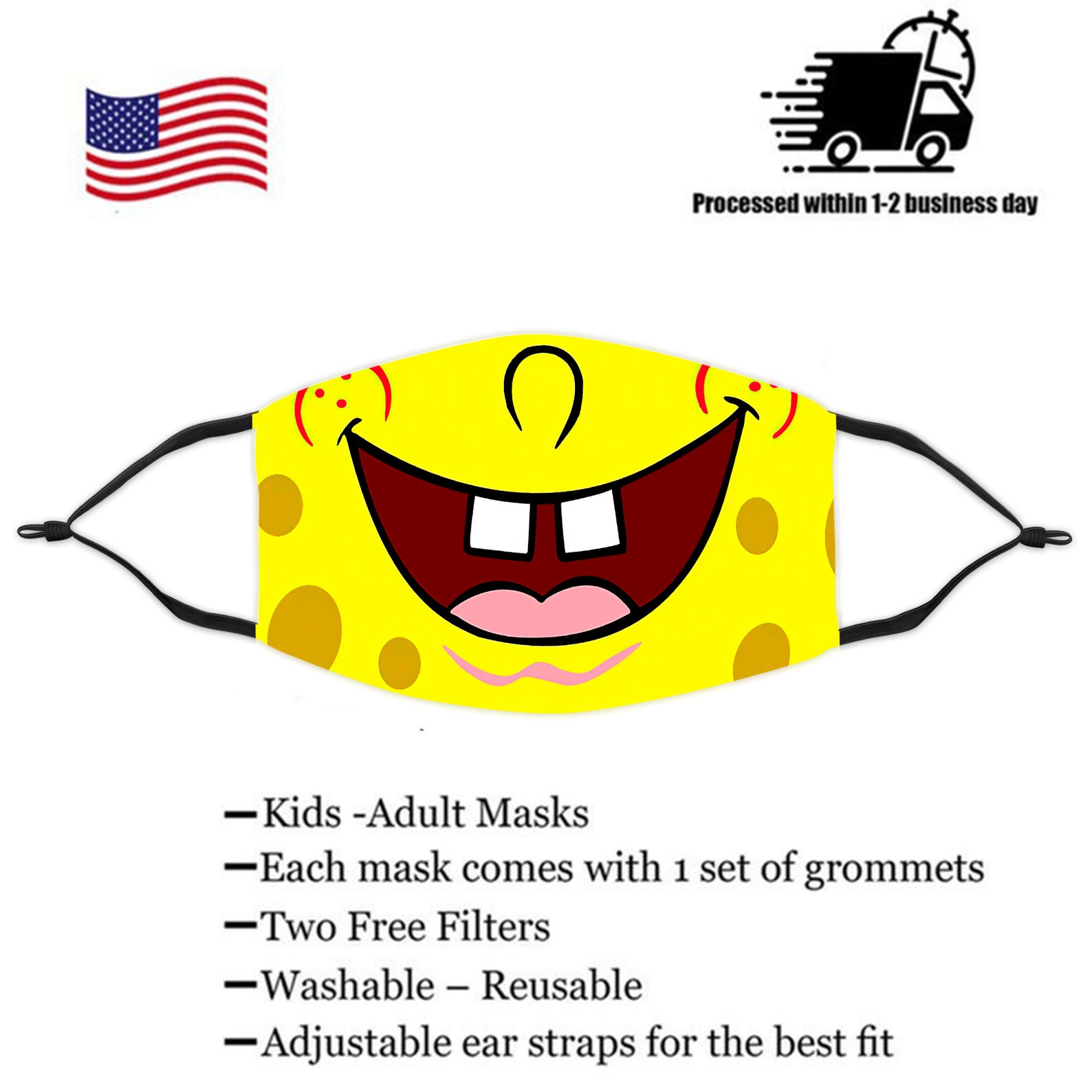 Spongebob Face Mask Spongebob Face Mask with Filter Included Etsy