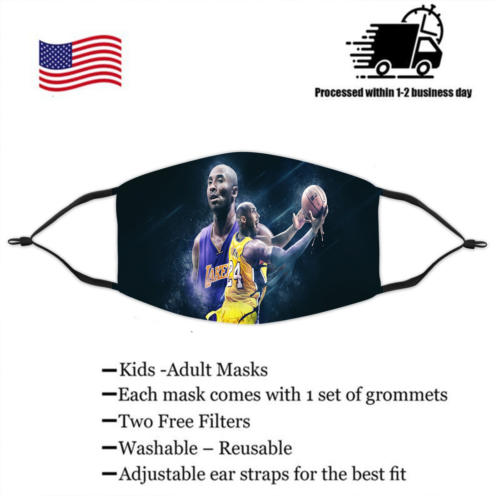 Kobe Black Mamba Face Mask With Multilayer Design With Filter Etsy