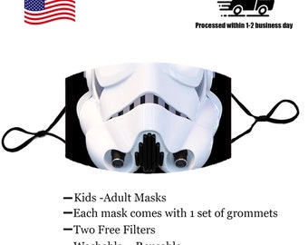 Storm Trooper Face Mask w/ Filter Included, Star Wars Mask, Storm Trooper Masks for Disney, Washable Face Mask w/ Filter