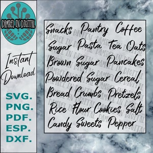 Pantry, Kitchen Labels SVG (20 Labels included), Cut File, Instant Download, Pantry Decals, Food Canister Labels