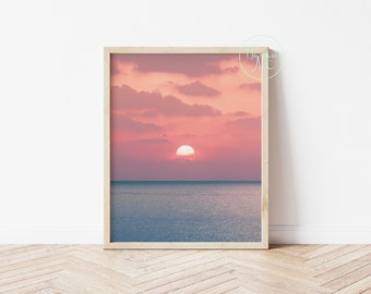 Puesta de sol sobre el mar, arte de la pared de la puesta del sol, fotografía de la puesta del sol, decoración de la pared de la puesta del sol, arte del océano